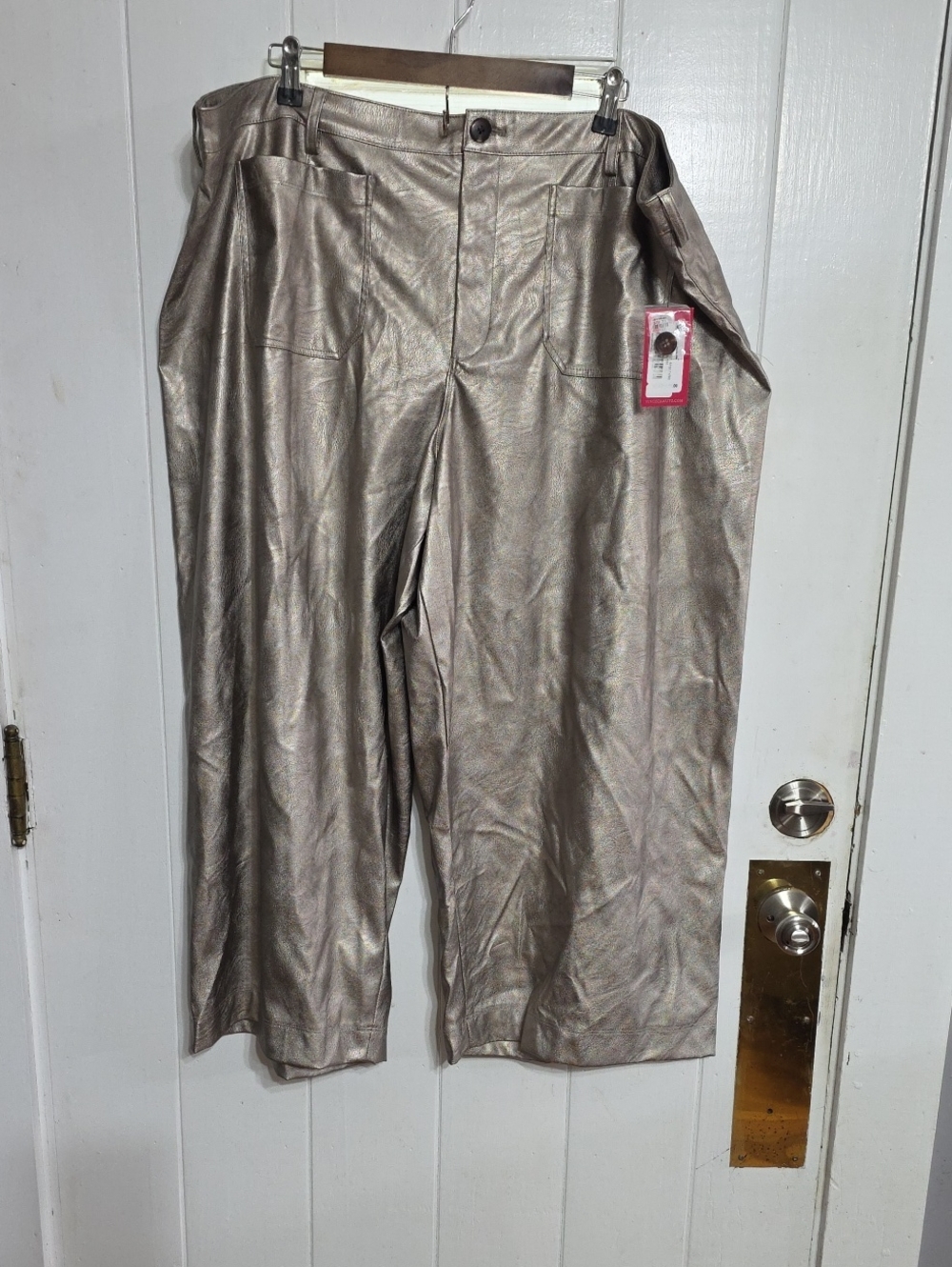 NWT Vince Camuto Women's Faux Leather Pants Champagne Wide Leg Stretch Sz 20W